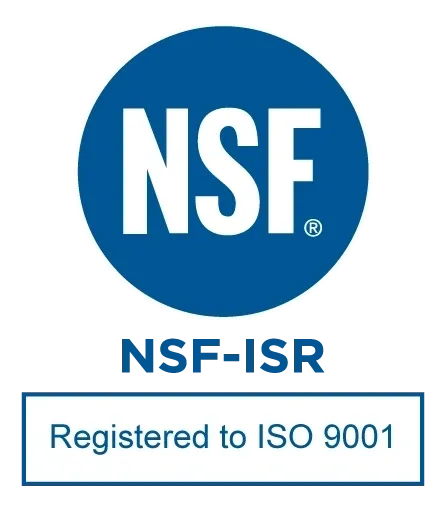 A blue and white logo for nsf